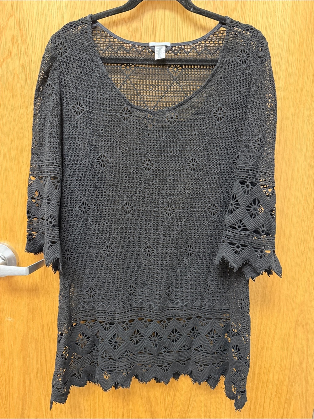 Eberjey Black Crochet Knit 100% Cotton Tunic Swimsuit Beach Pool Coverup